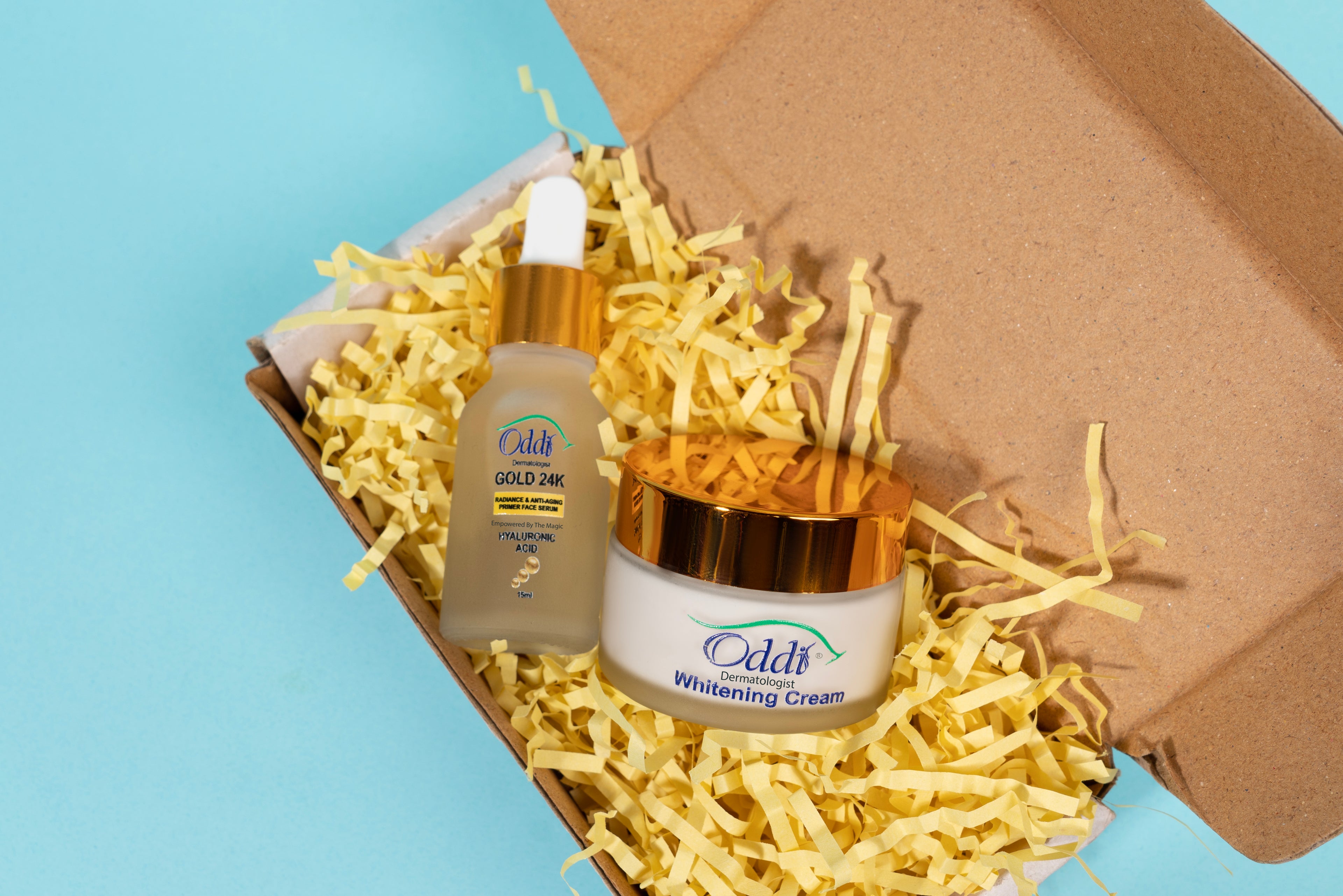 "Oddi Care Dermatologique Whitening Cream & 24k Gold Serum Set - Glowing & Hydrating Skincare Combo"<Allow To Open>